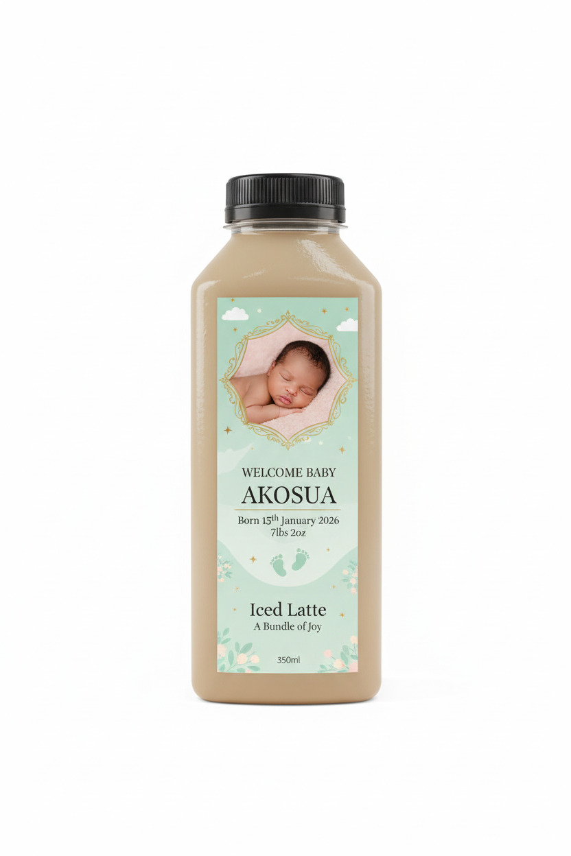 Iced Latte Birth Announcement Custom Label